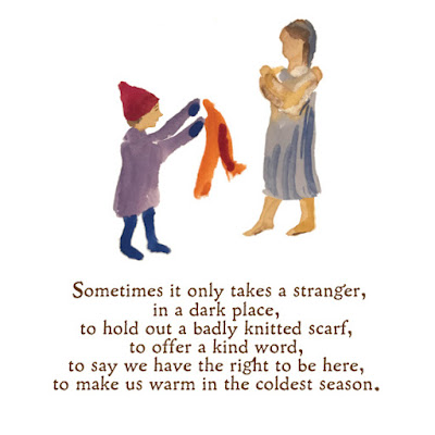 Picture of a child holding out a scarf to a woman
