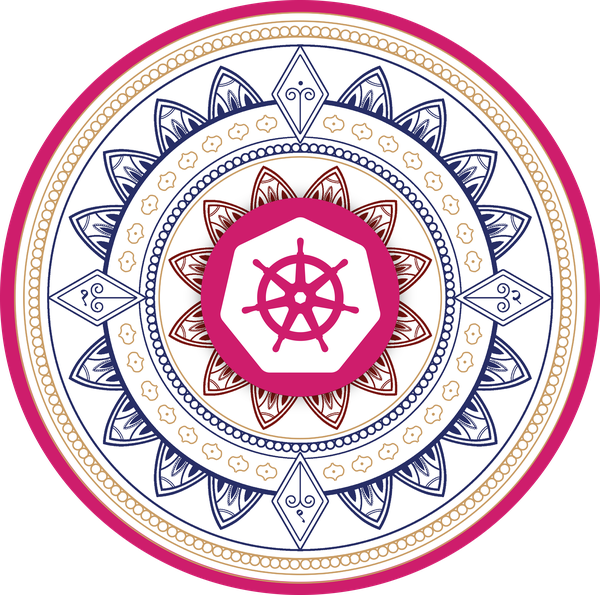 Kubernetes Logo overlayed on top of a Circular Mandala Design