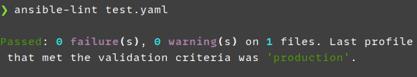 screenshot: results of running the ansible-lint command. all ok!