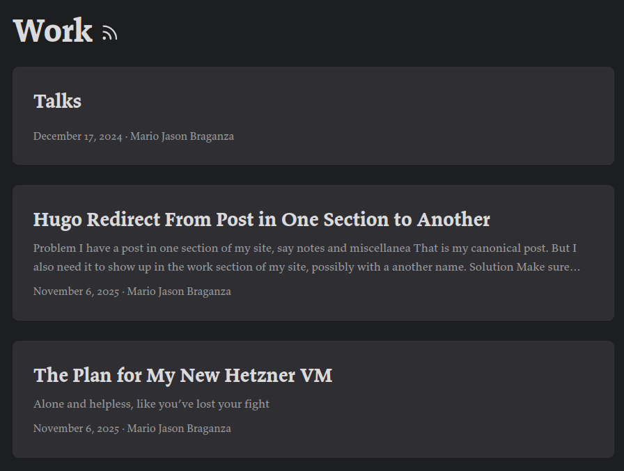 Hugo Section with Post entries